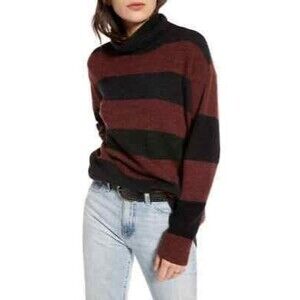 Treasure & Bond Wide Stripe Turtleneck Sweater Top M Gray Burgundy NEW Tag B27